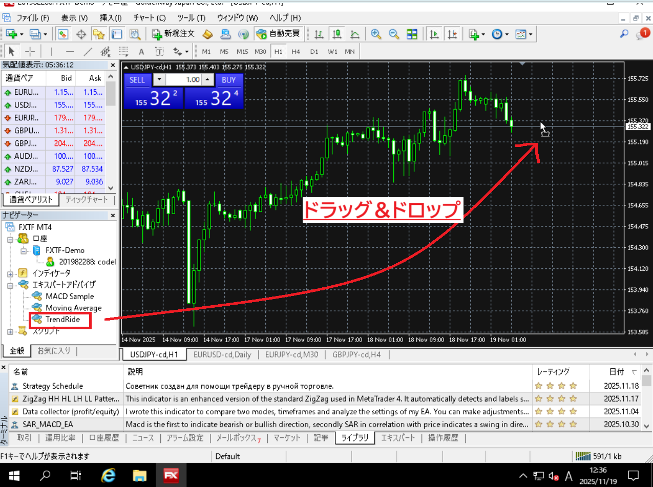 MT4 エキスパートアドバイザ ドラッグ＆ドロップ